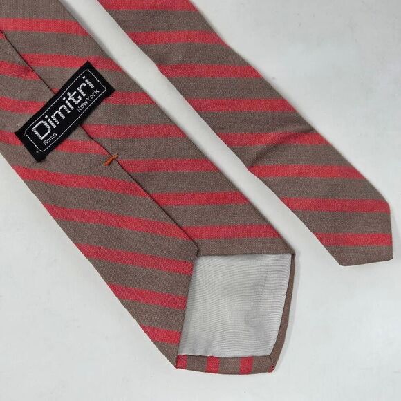 DIMITRI VINTAGE COTTON TIE TAN PINK STRIPE TEXTURED 3" X 55" - Picture 3 of 4